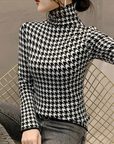 Autumn Winter Houndstooth Turtleneck Slim Fit Long Sleeve T-Shirt 🖤