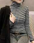 Autumn Winter Houndstooth Turtleneck Slim Fit Long Sleeve T-Shirt 🖤