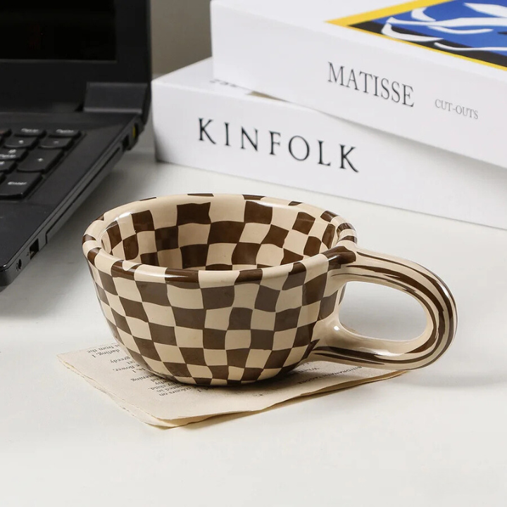 Checkerboard Ceramic Coffee Cup 🖤