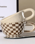 Checkerboard Ceramic Coffee Cup 🖤