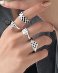 Black White Checkered Rings for Women