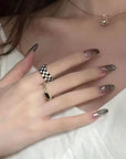 Vintage Gothic Black and White Grid Band Rings