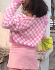 Pink and White Check Cardigan