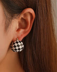 White Black Checkerboard Plaid Drop Earrings