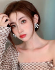 Classic Checkerboard Zirconia Stud Earrings
