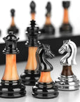 Luxury Wooden Chess Set with Metal Figures