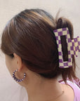 Acetate Checkered Hair Claw Shark Clip