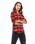 Notch V-Neck Plaid Shirt 👚