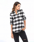 Notch V-Neck Plaid Shirt 👚