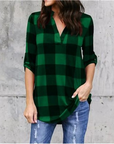 Notch V-Neck Plaid Shirt 👚