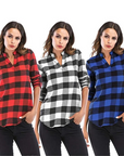 Notch V-Neck Plaid Shirt 👚