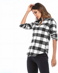 Notch V-Neck Plaid Shirt 👚