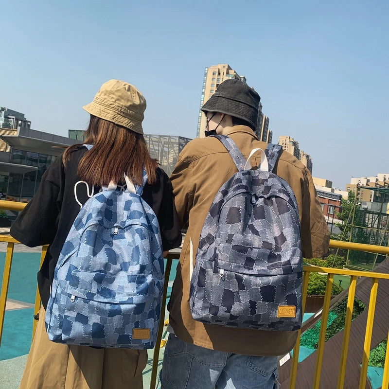 Unisex Jean Plaid Laptop Backpack 👜