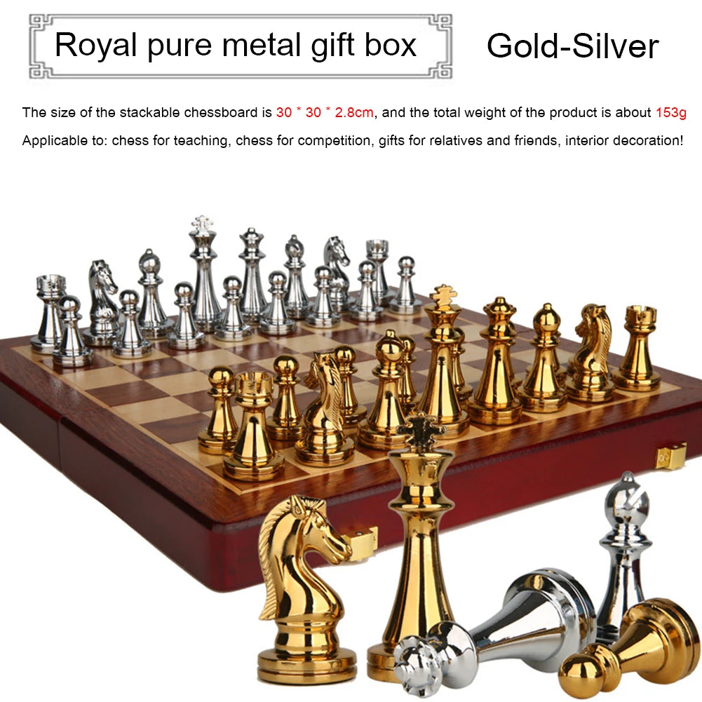 30CM Luxury Metal Chess Figures with Wooden Chessboard 🧲