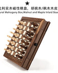 Walnut Magnetic Chess Checkers Set for Travel
