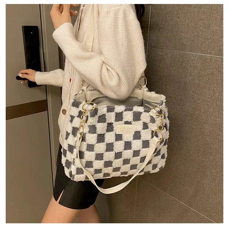 Patch Decor Fuzzy Women Tote Bag 💼