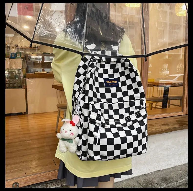 Harajuku Multi-Functional Checkered Backpack 👜