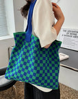 Retro Checkered Crochet Tote Bag