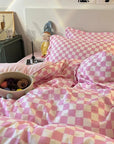 Nordic Pink Black Checkerboard Bedding Set