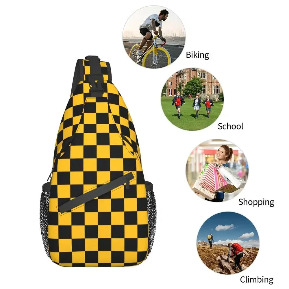 Black and Yellow Checkerboard Pattern Sling Bag for Men 👜