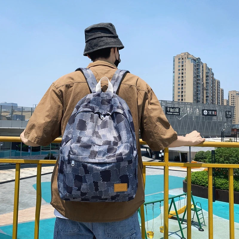 Unisex Jean Plaid Laptop Backpack 👜