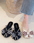 Butterfly Knot Plaid Slides
