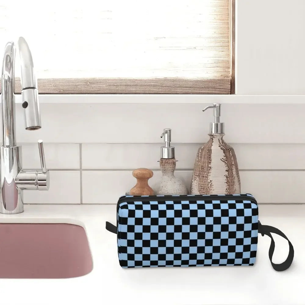 Black And White Checkerboard Pattern Toiletry Bag 💼