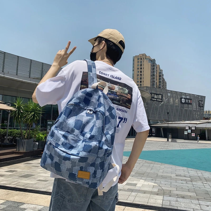 Unisex Jean Plaid Laptop Backpack 👜