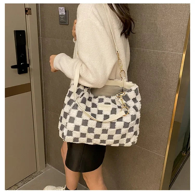 Patch Decor Fuzzy Women Tote Bag 💼