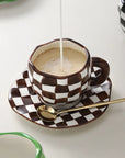 Hand Painted Ceramic Chessboard Coffee Mug Set