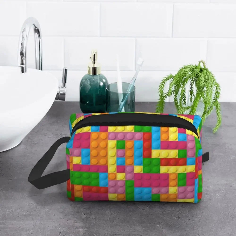 Custom Travel Plastic Toy Block Pattern Toiletry Bag 💄