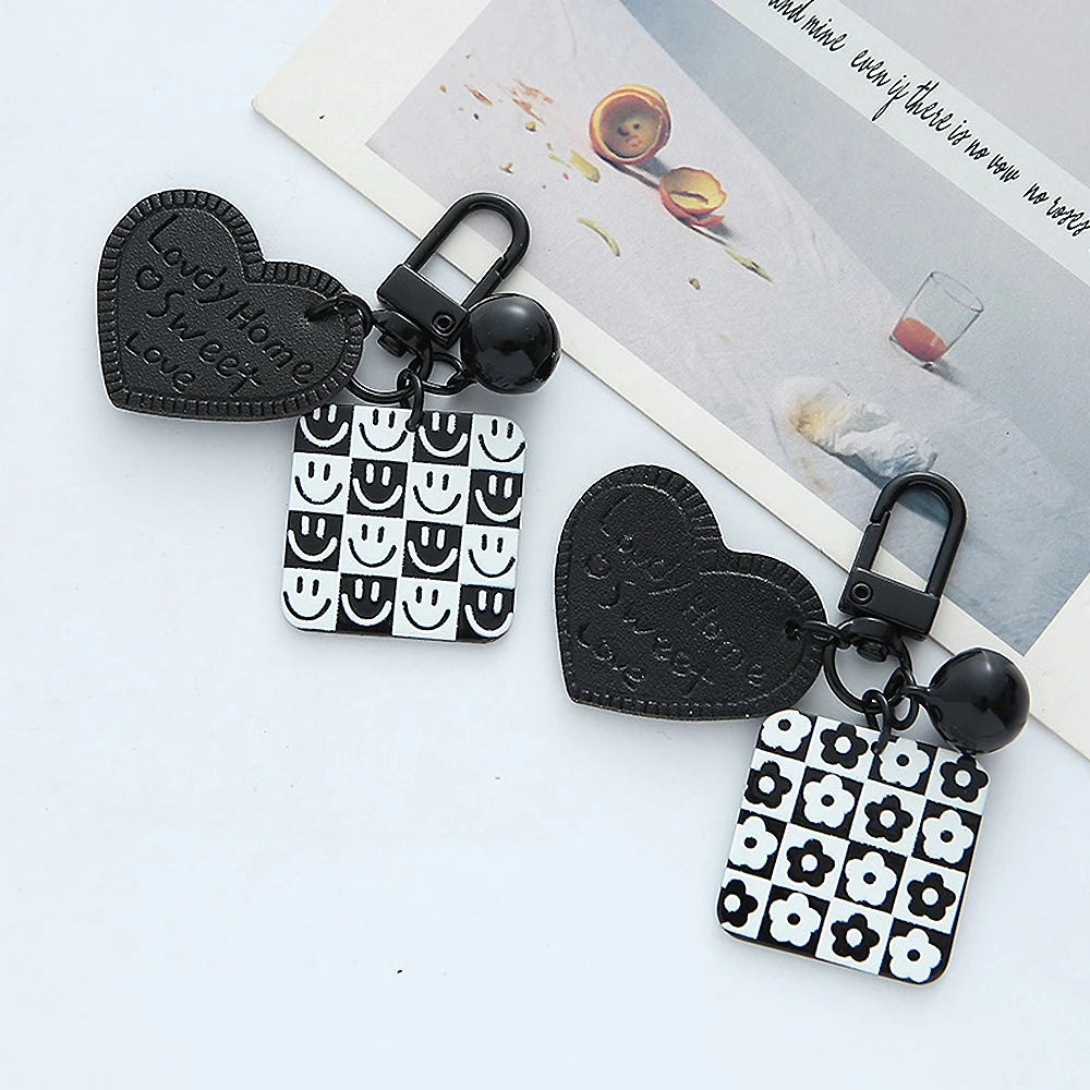 Geometric Heart Checkered Keychain Bag Charm