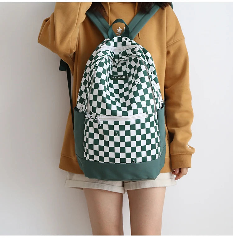 New Girl Cute Plaid Canvas Travel Backpack 👜