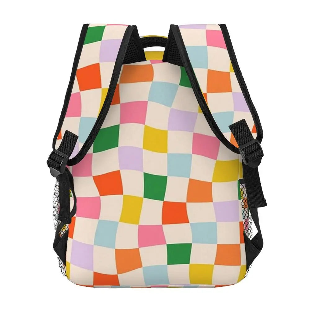 Wavy Colorful Checkerboard Pattern Backpacks for Boys &amp; Girls 👜