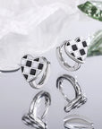 Geometric Checkered Heart Hoop Earrings