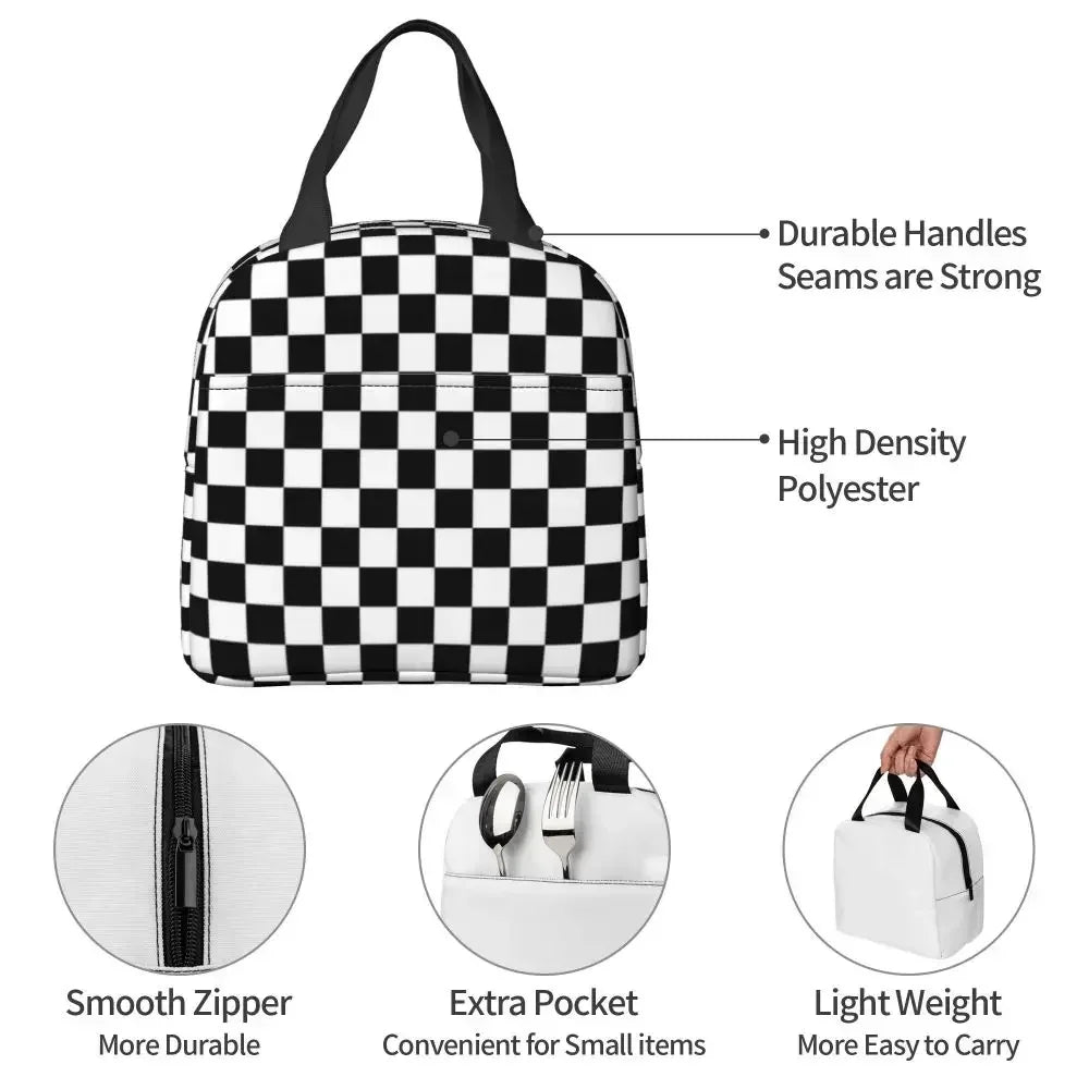 Chequered Flag Black-Min Lunch Bento Bags 👜