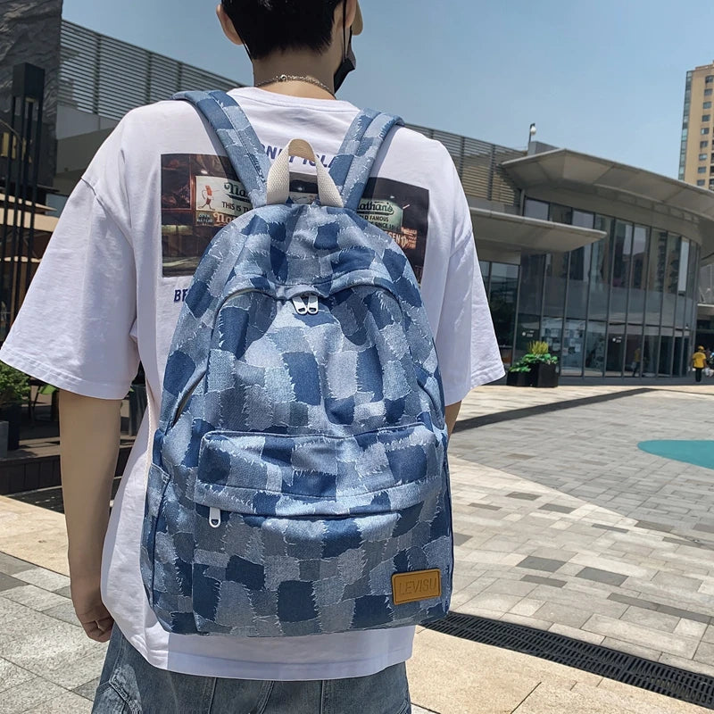 Unisex Jean Plaid Laptop Backpack 👜