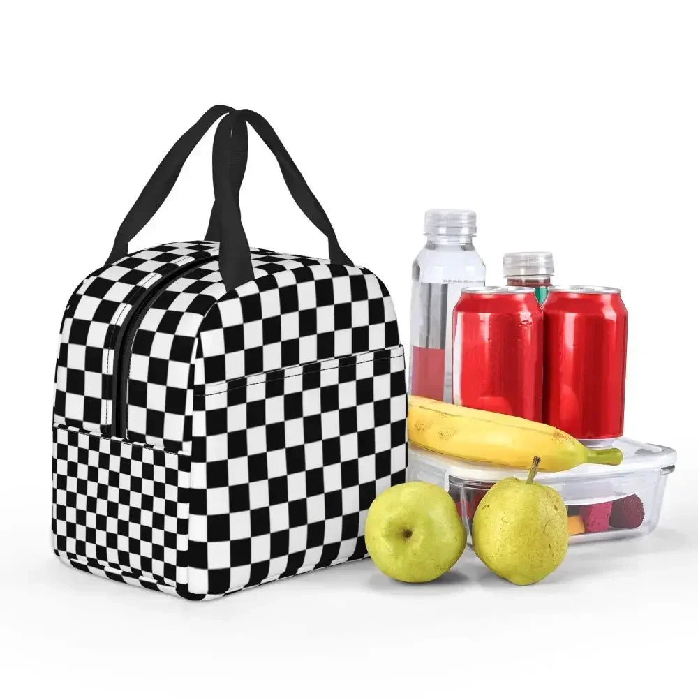 Chequered Flag Black-Min Lunch Bento Bags 👜