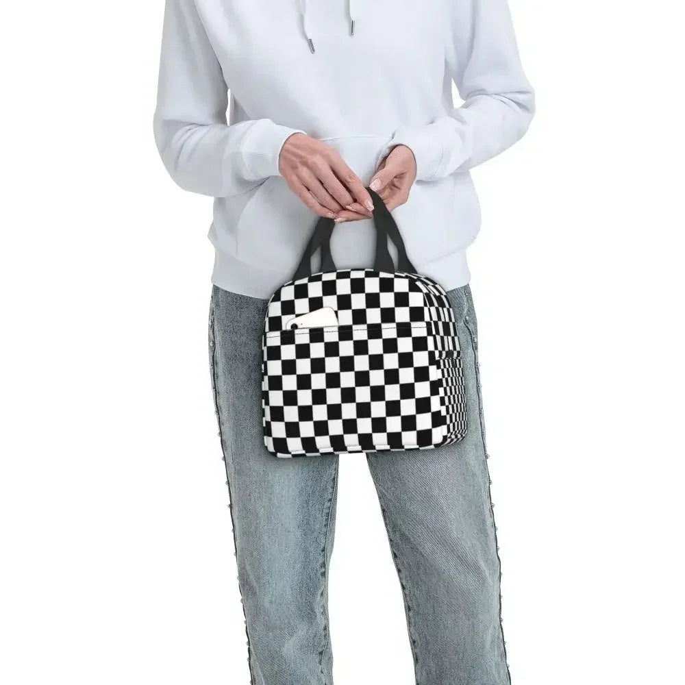 Chequered Flag Black-Min Lunch Bento Bags 👜