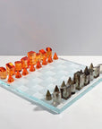 European Handcrafted Stainless Steel Tic Tac Toe Chess Set