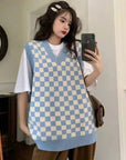 Oversized Checkerboard Sleeveless Vest