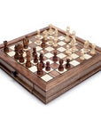 Walnut Magnetic Chess Checkers Set for Travel