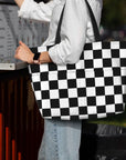 Custom Black and White Check Checkered 👜