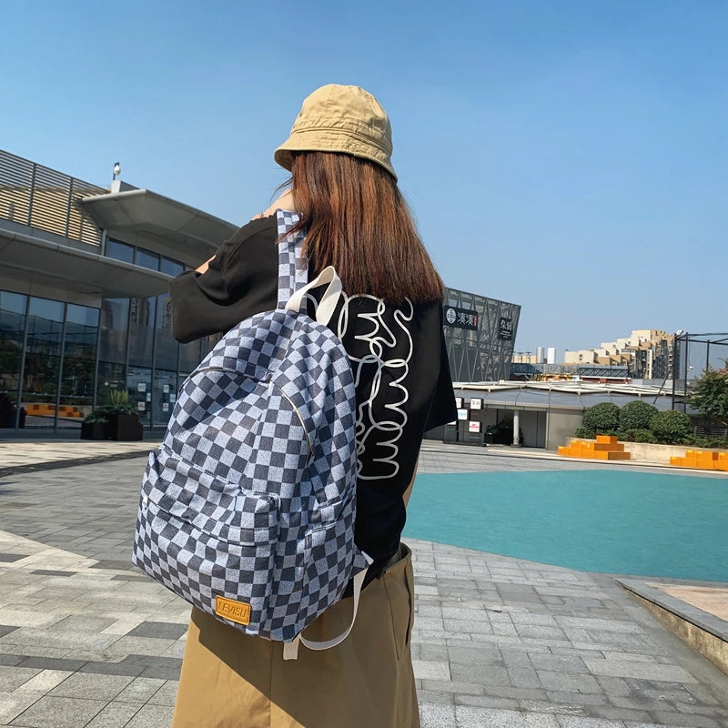 Unisex Jean Plaid Laptop Backpack 👜