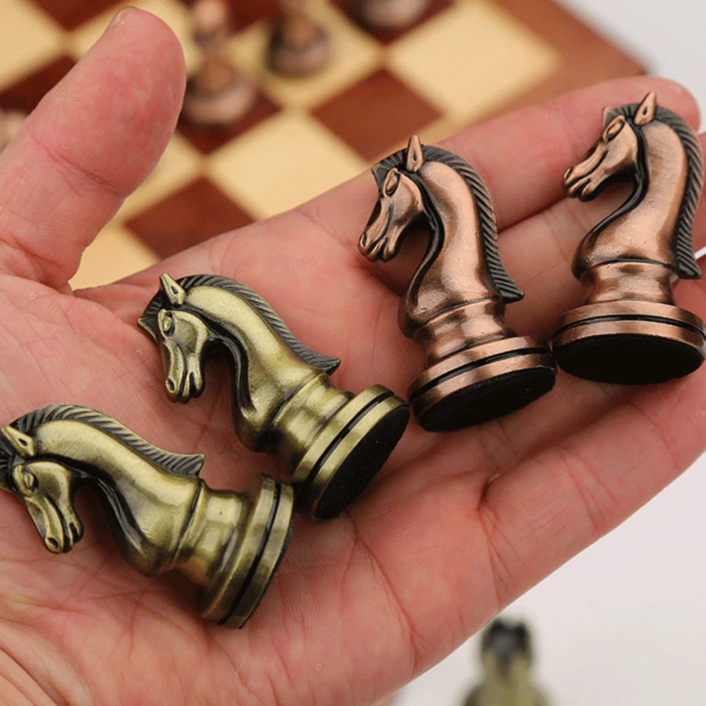 30CM Luxury Metal Chess Figures with Wooden Chessboard 🧲