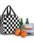 Black And White Checkered Insulated Lunch Bag for Women 🎒