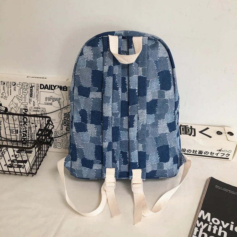 Unisex Jean Plaid Laptop Backpack 👜