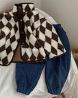 Plush Single Breasted Plaid Coat for Kids