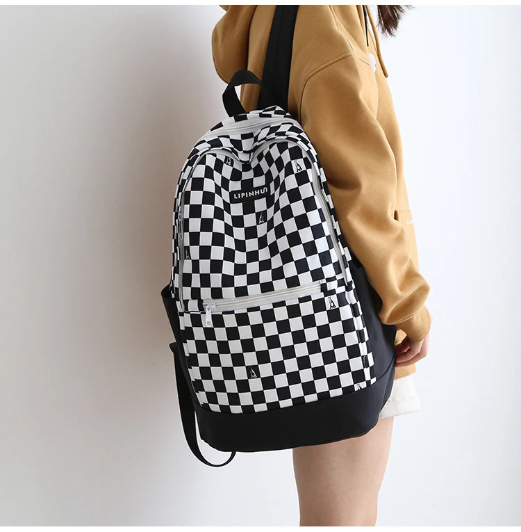 New Girl Cute Plaid Canvas Travel Backpack 👜