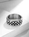 Rotatable Black and White Checkered Stainless Steel Ring